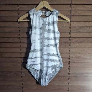 Grey and White One Piece Halter Swimsuit NWOT